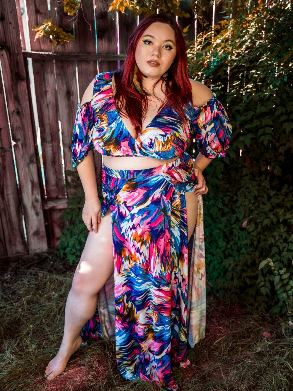 Plus Size Maxi Skirt and Tie Front Top set